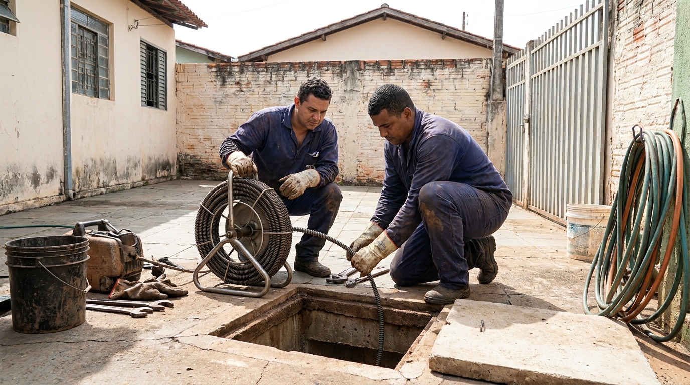 Equipe de desentupimento de esgoto em Petrolina‑PE
