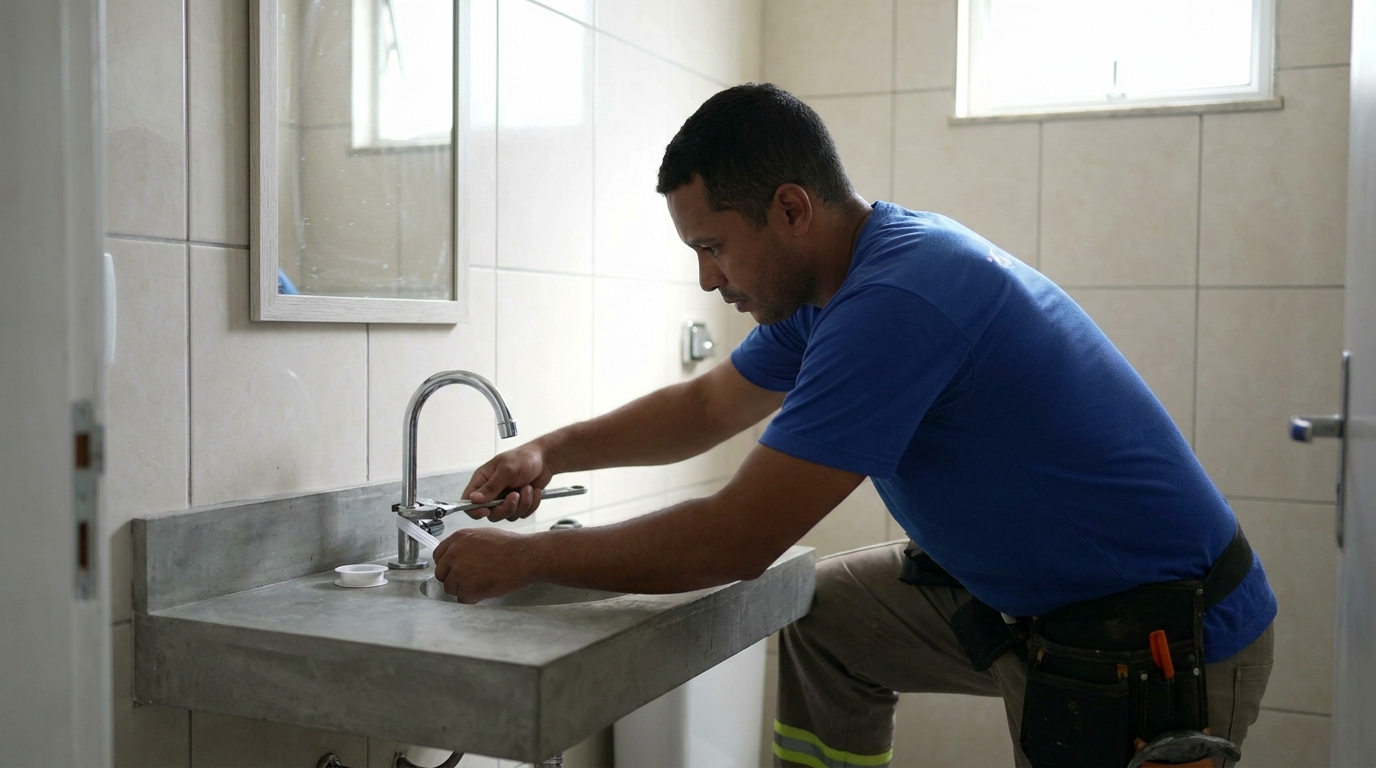 Encanador instalando torneira em Petrolina‑PE